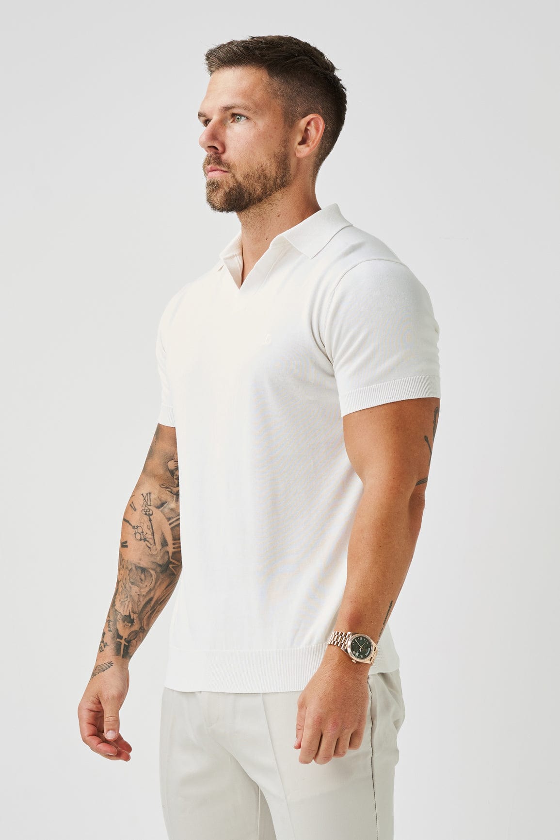 OPEN COLLAR POLO - OFF WHITE