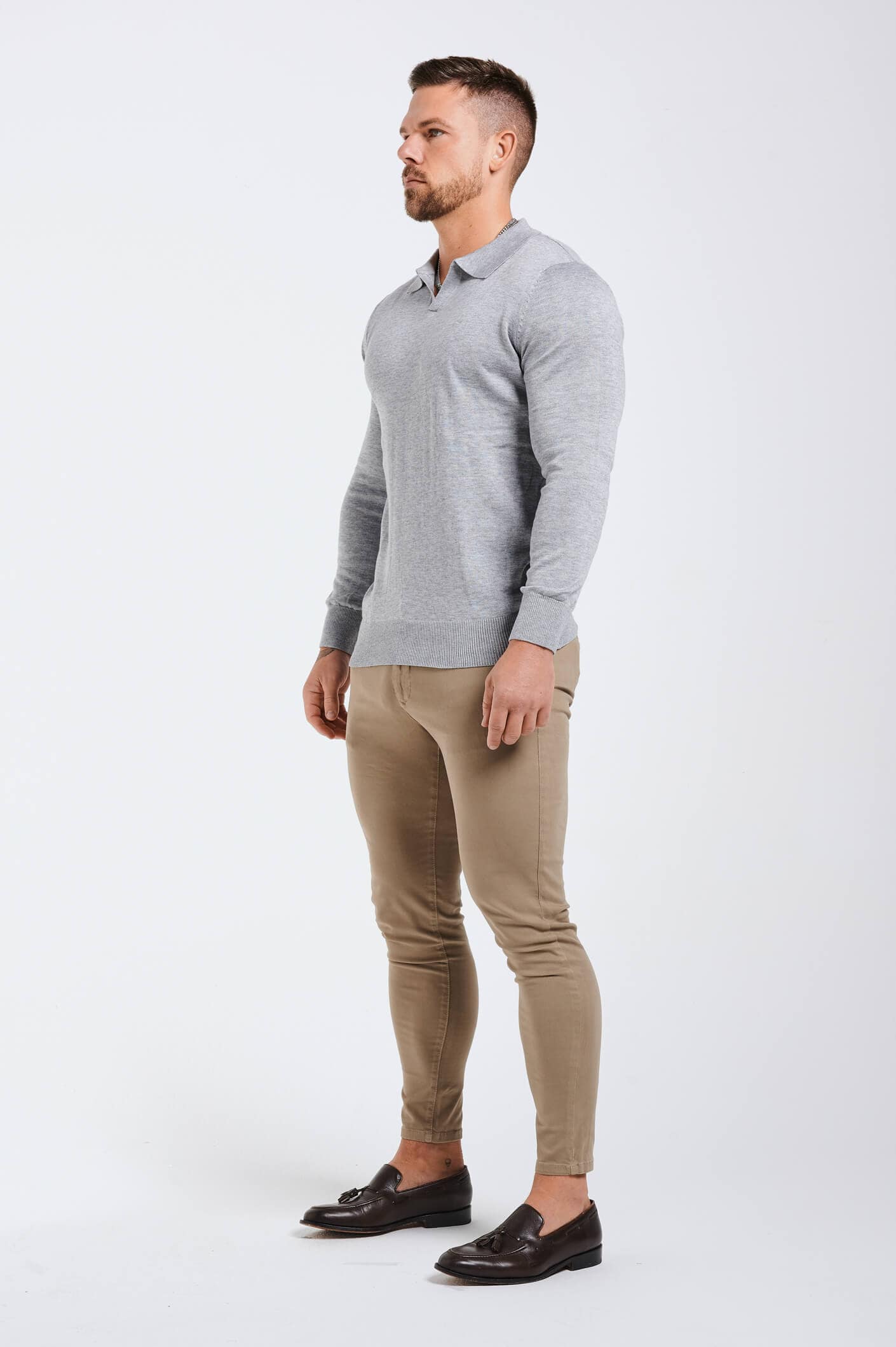 SPREAD COLLAR POLO - GREY MARL