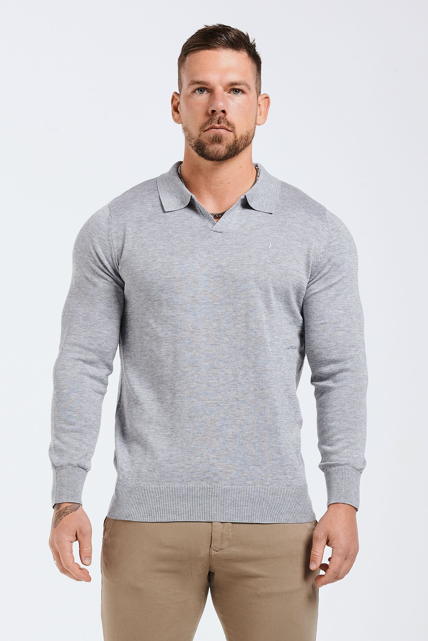 SPREAD COLLAR POLO - GREY MARL