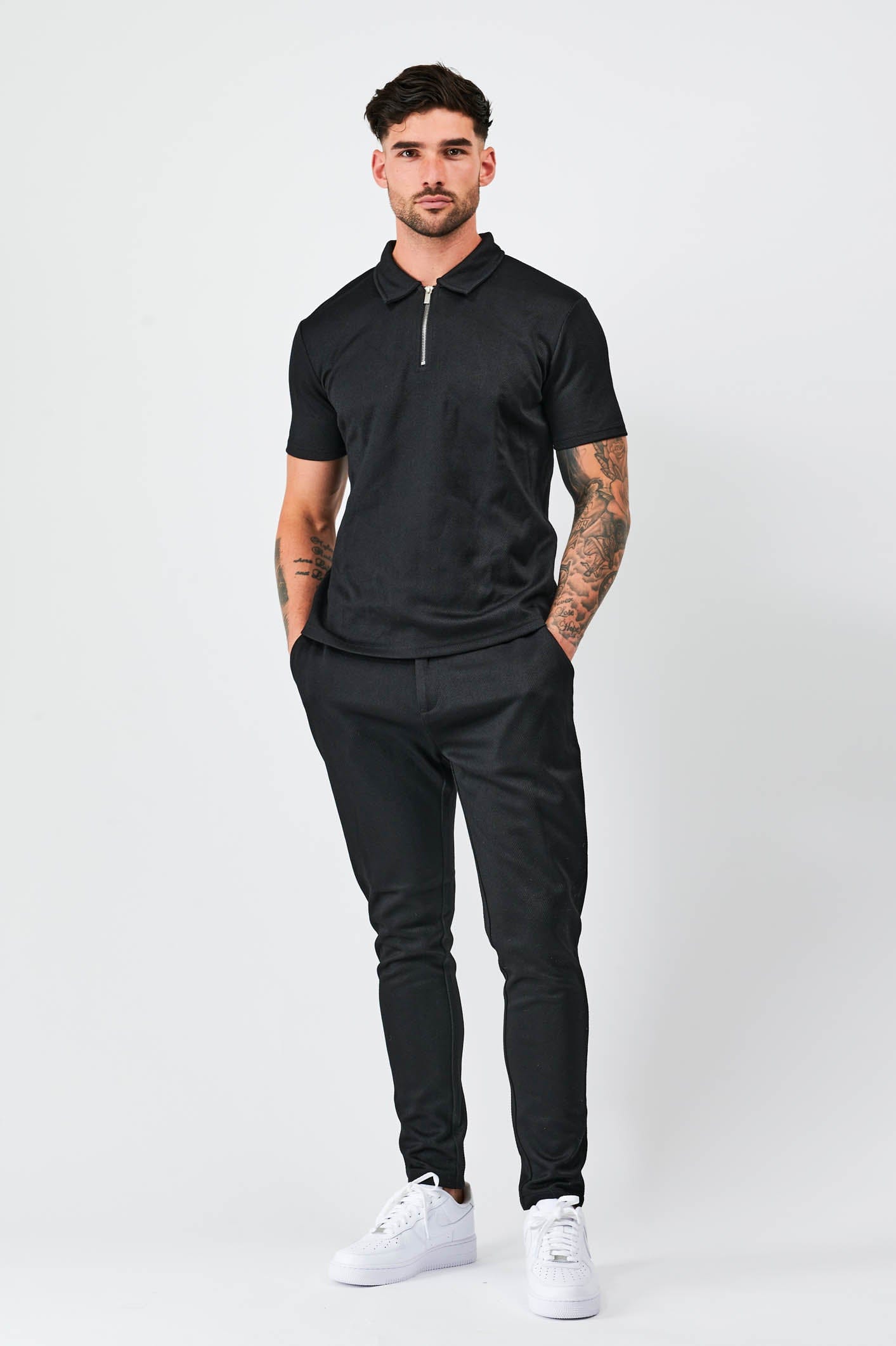 ZIG ZAG POLO TWIN SET - BLACK