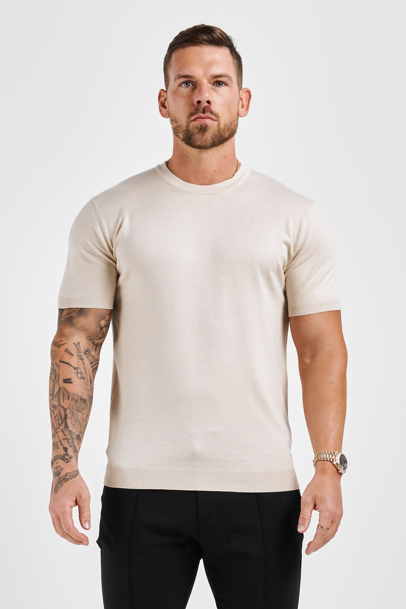 T-SHIRT EN MAILLE - BEIGE