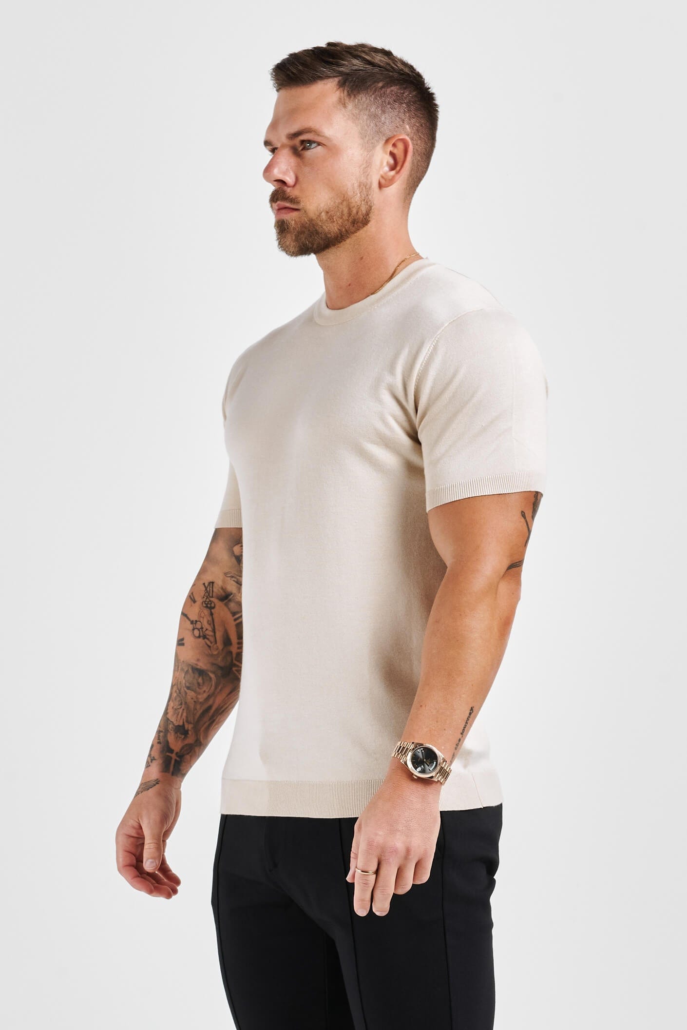 STRICK-T-SHIRT - BEIGE