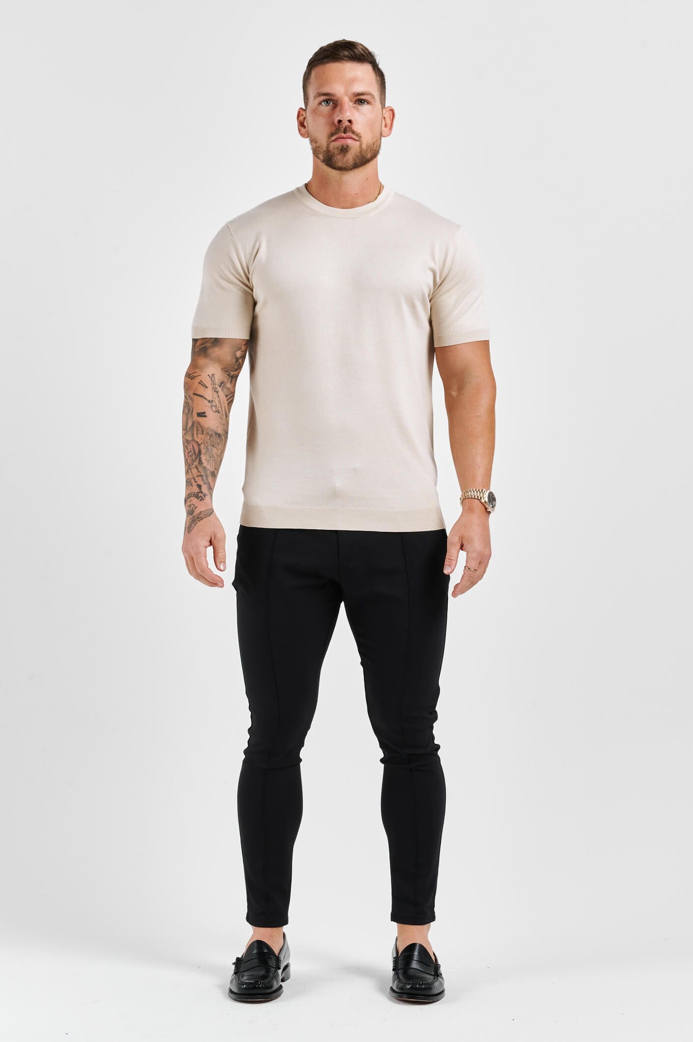 STRICK-T-SHIRT - BEIGE