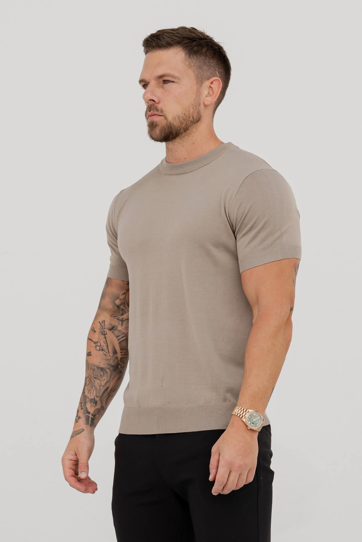 STRICK-T-SHIRT – KHAKI