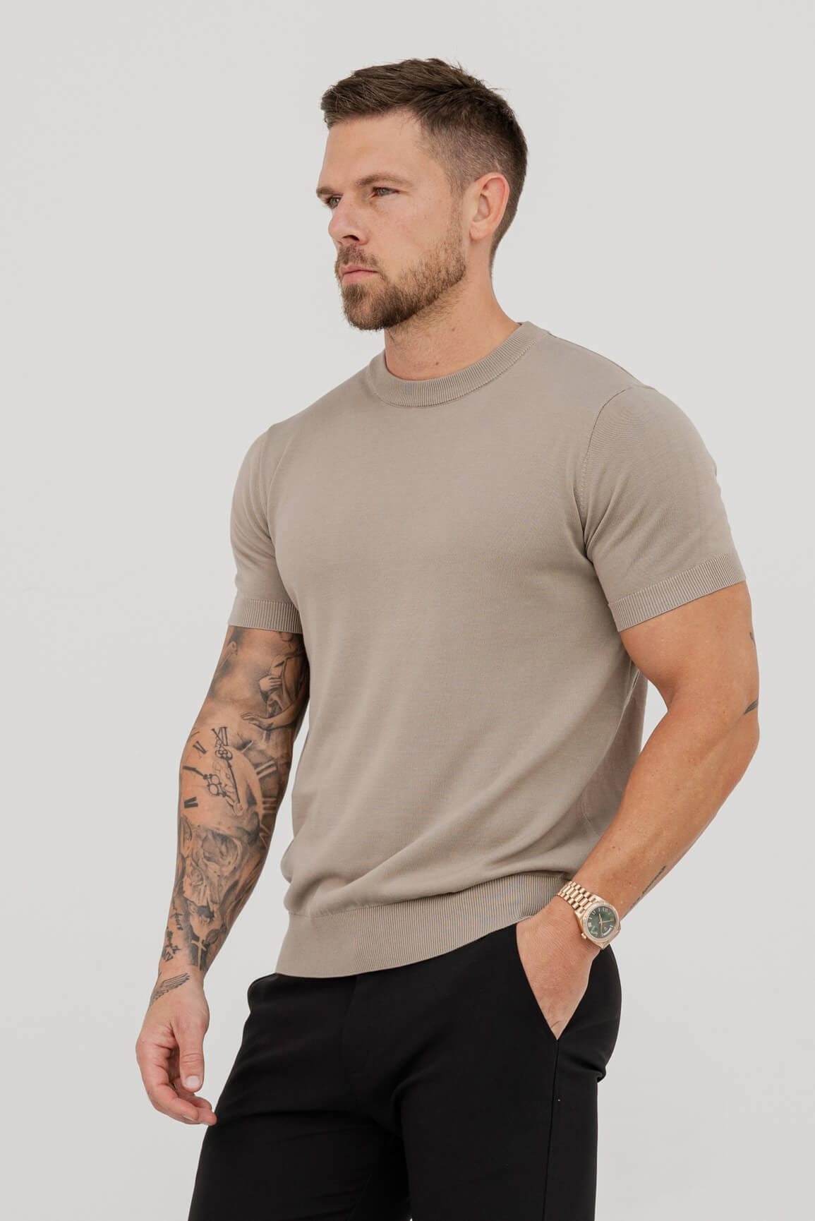 STRICK-T-SHIRT – KHAKI