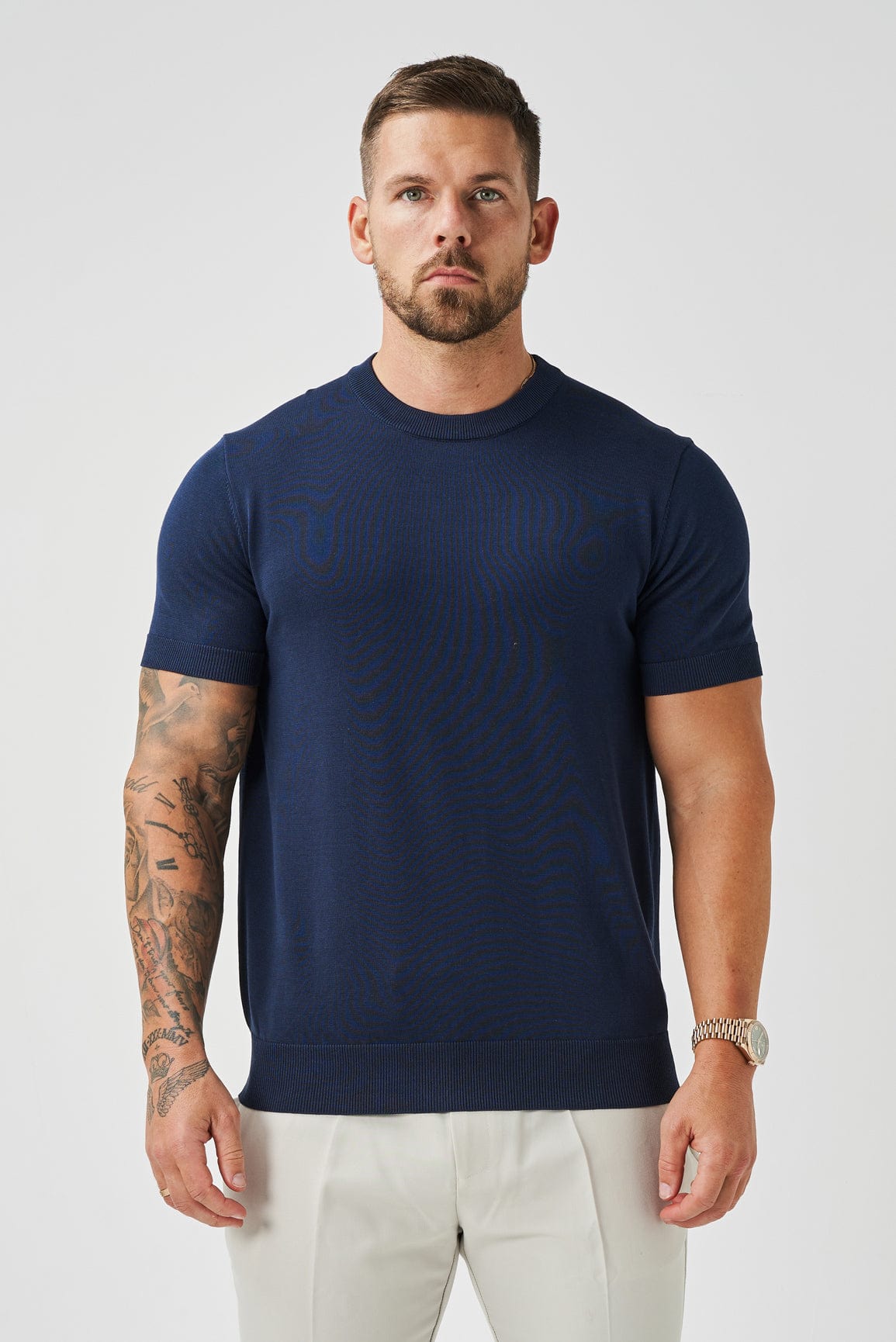 STRICK-T-SHIRT – MARINEBLAU