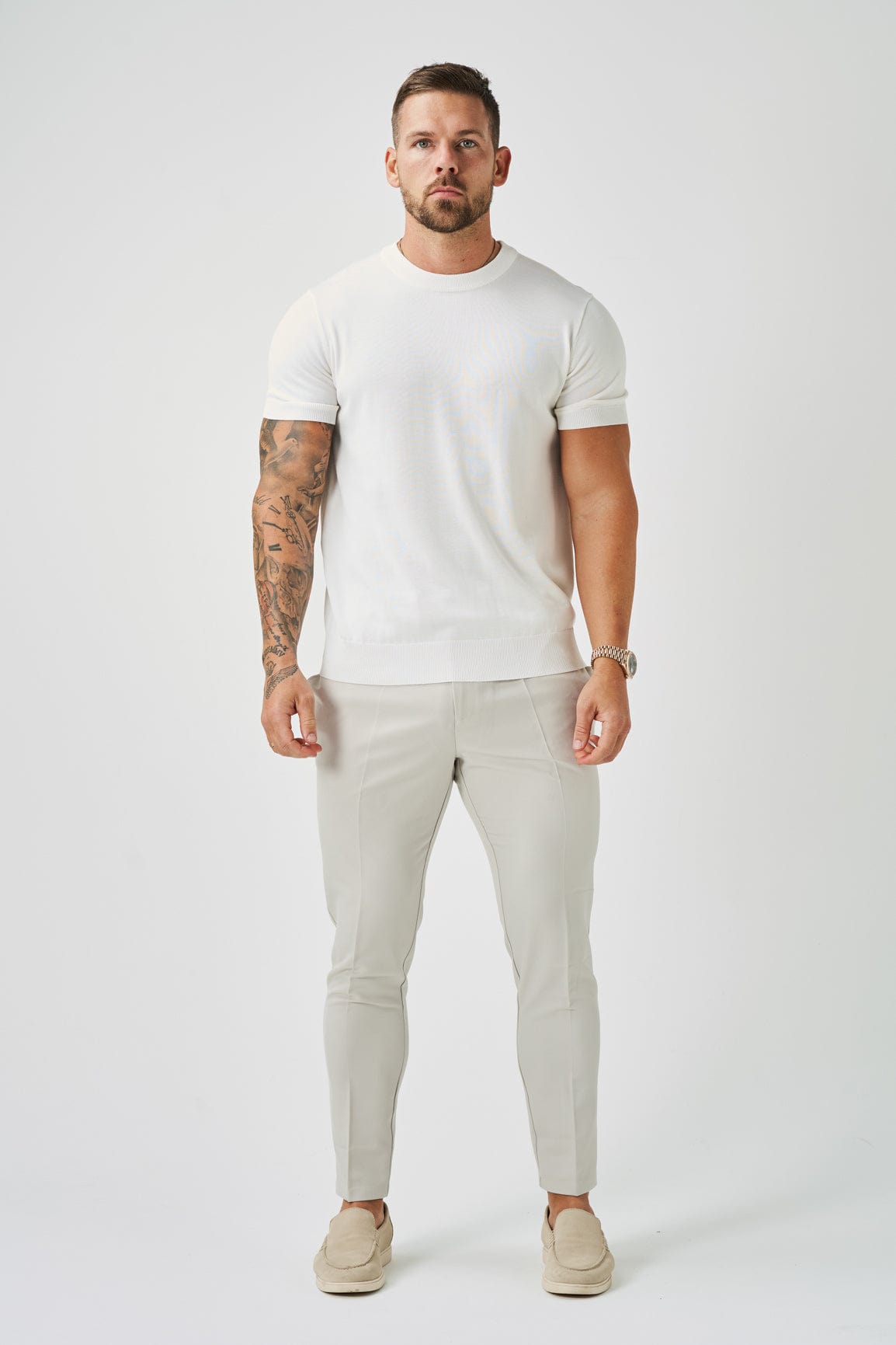 T-SHIRT EN MAILLE - BLANC CASSE