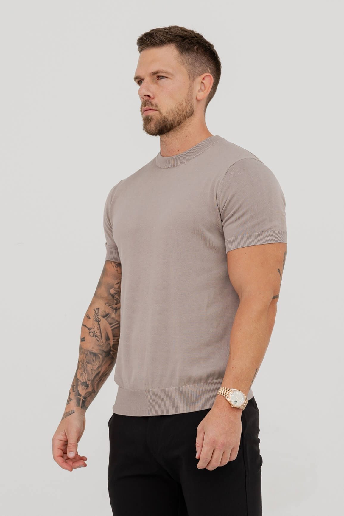 T-SHIRT EN MAILLE - TAUPE