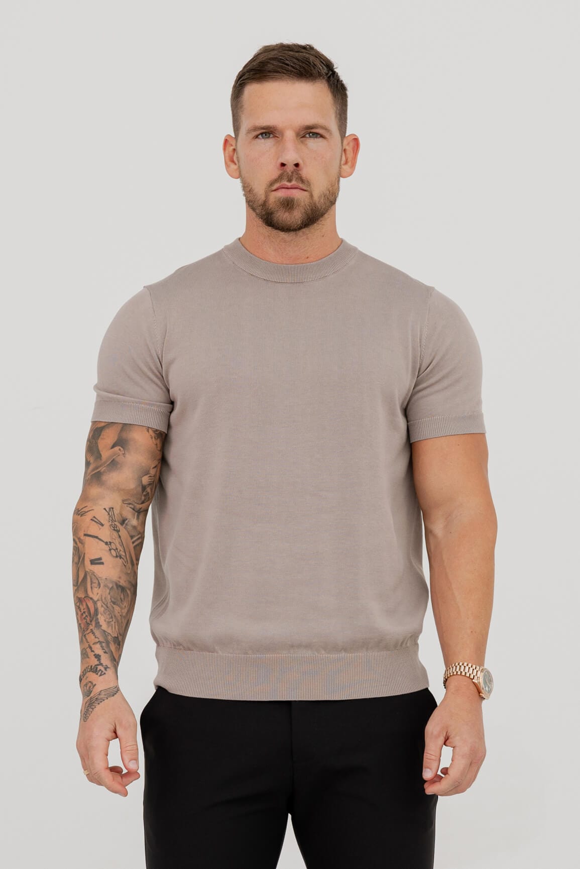 T-SHIRT EN MAILLE - TAUPE