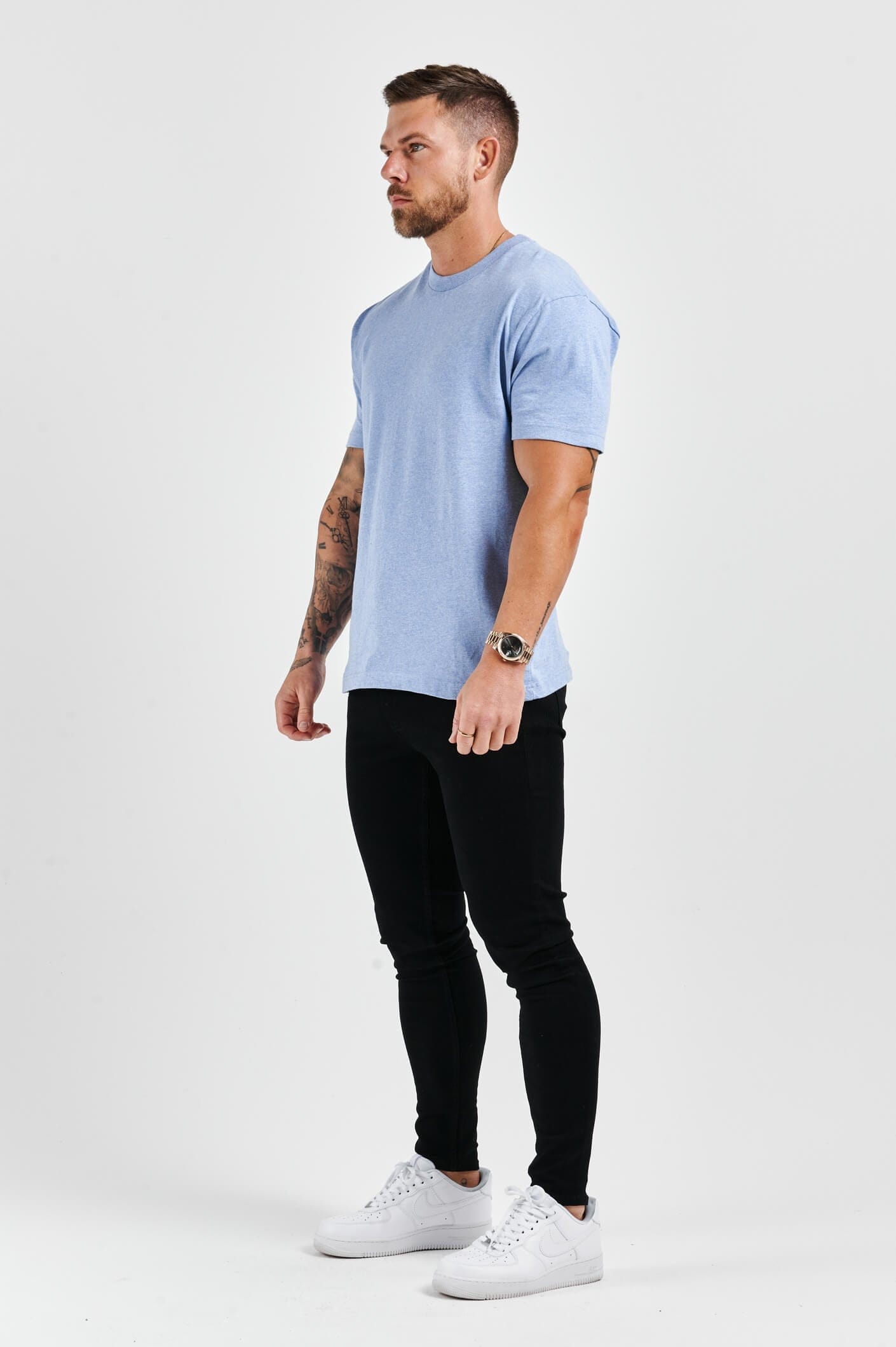 T-SHIRT PREMIUM BASICS - BLEU CLAIR CHINÉ