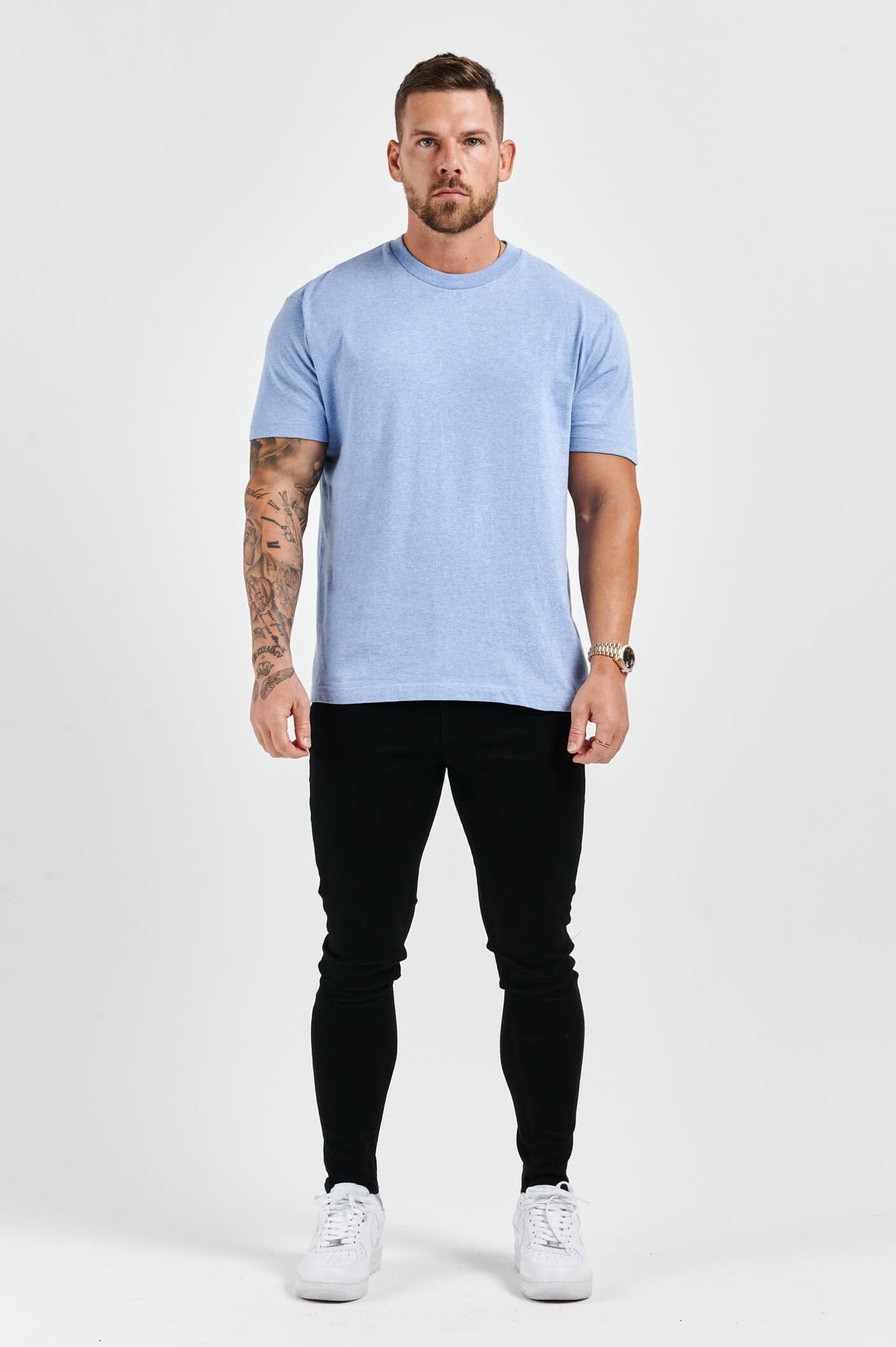 PREMIUM BASICS T-SHIRT - HELLBLAU MELIERT