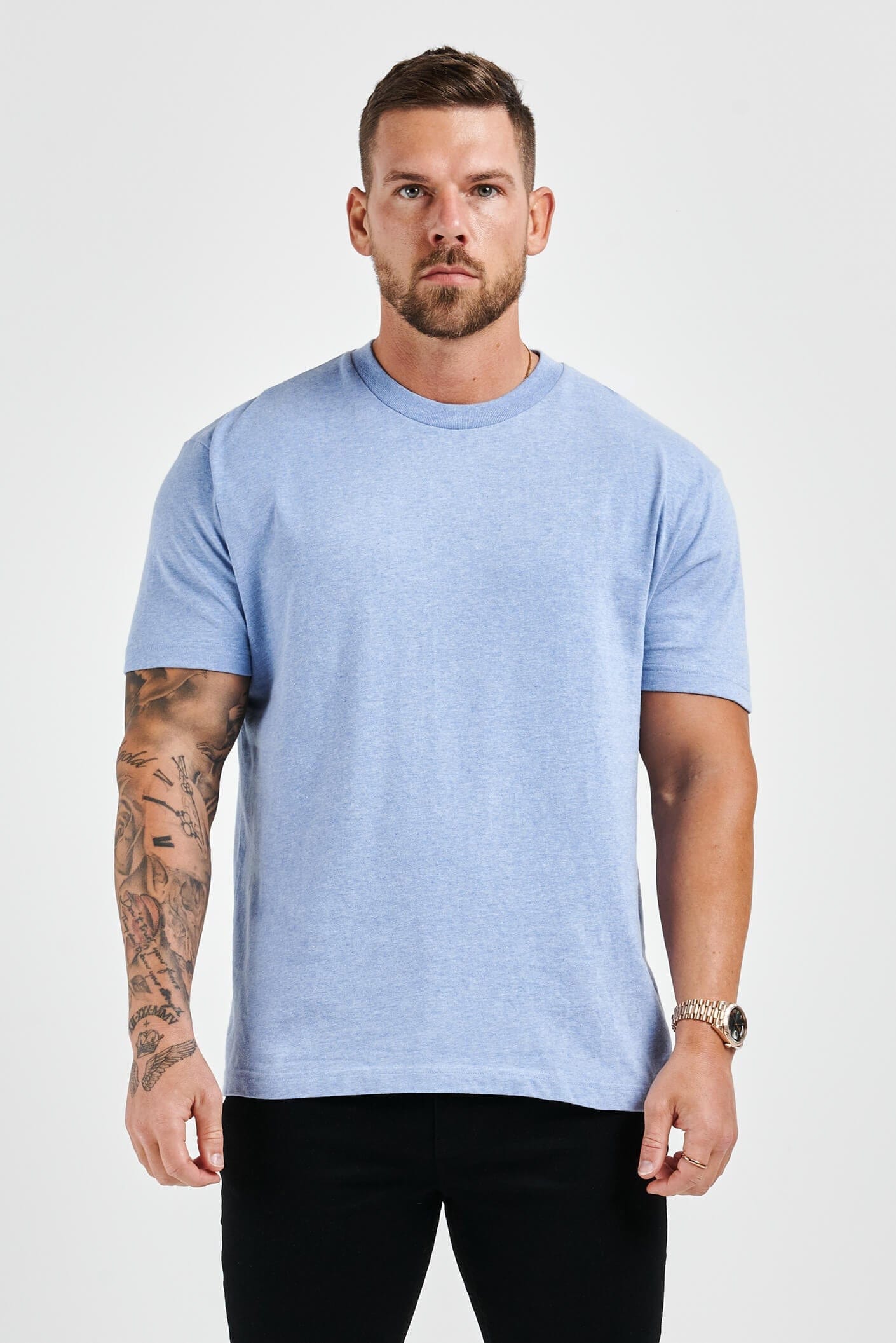 PREMIUM BASICS T-SHIRT - HELLBLAU MELIERT