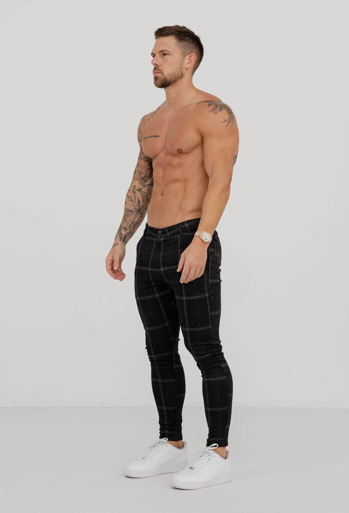 CHECKERED STRETCH TROUSERS - BLACK