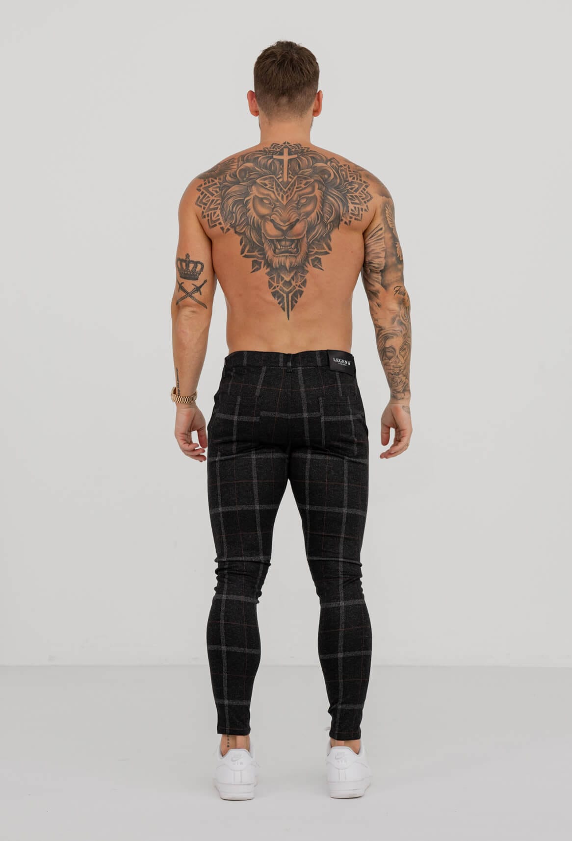 CHECKERED STRETCH TROUSERS - BLACK