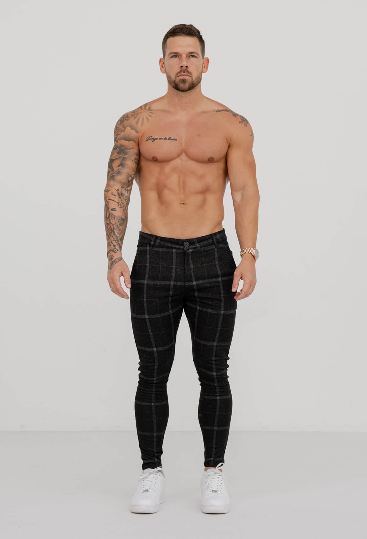 CHECKERED STRETCH TROUSERS - BLACK