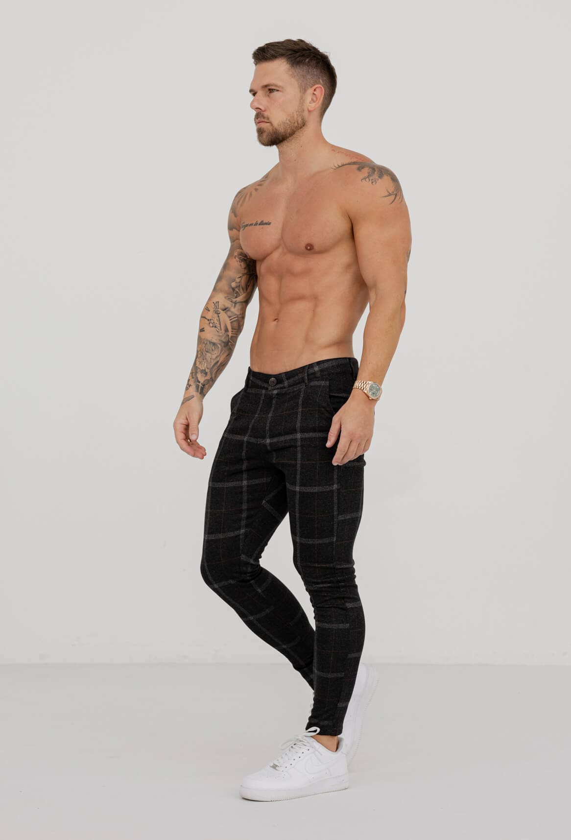 CHECKERED STRETCH TROUSERS - BLACK