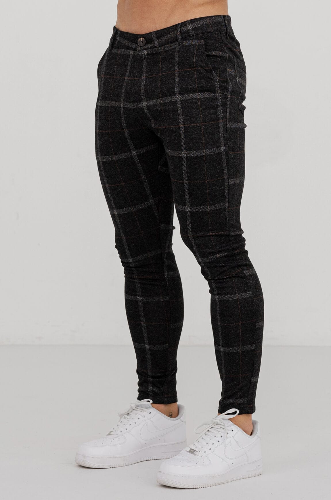 CHECKERED STRETCH TROUSERS - BLACK