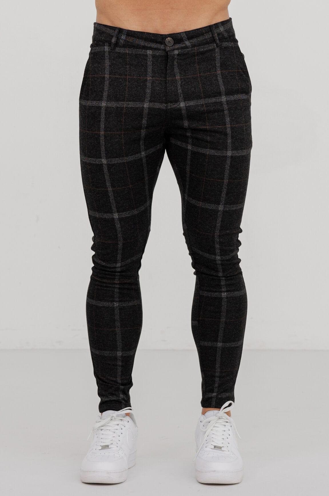 CHECKERED STRETCH TROUSERS - BLACK