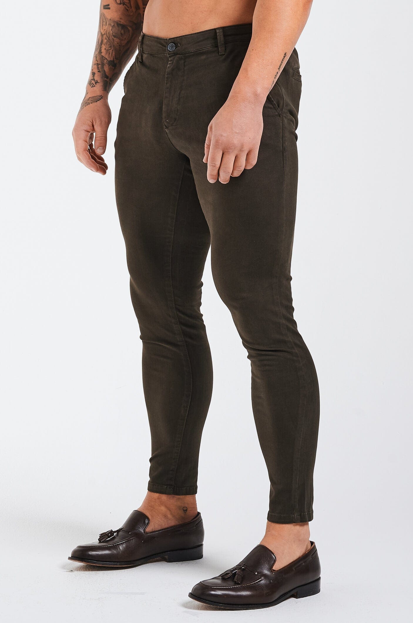 CHINO STRETCH À VAPORISER - MARRON FONCÉ