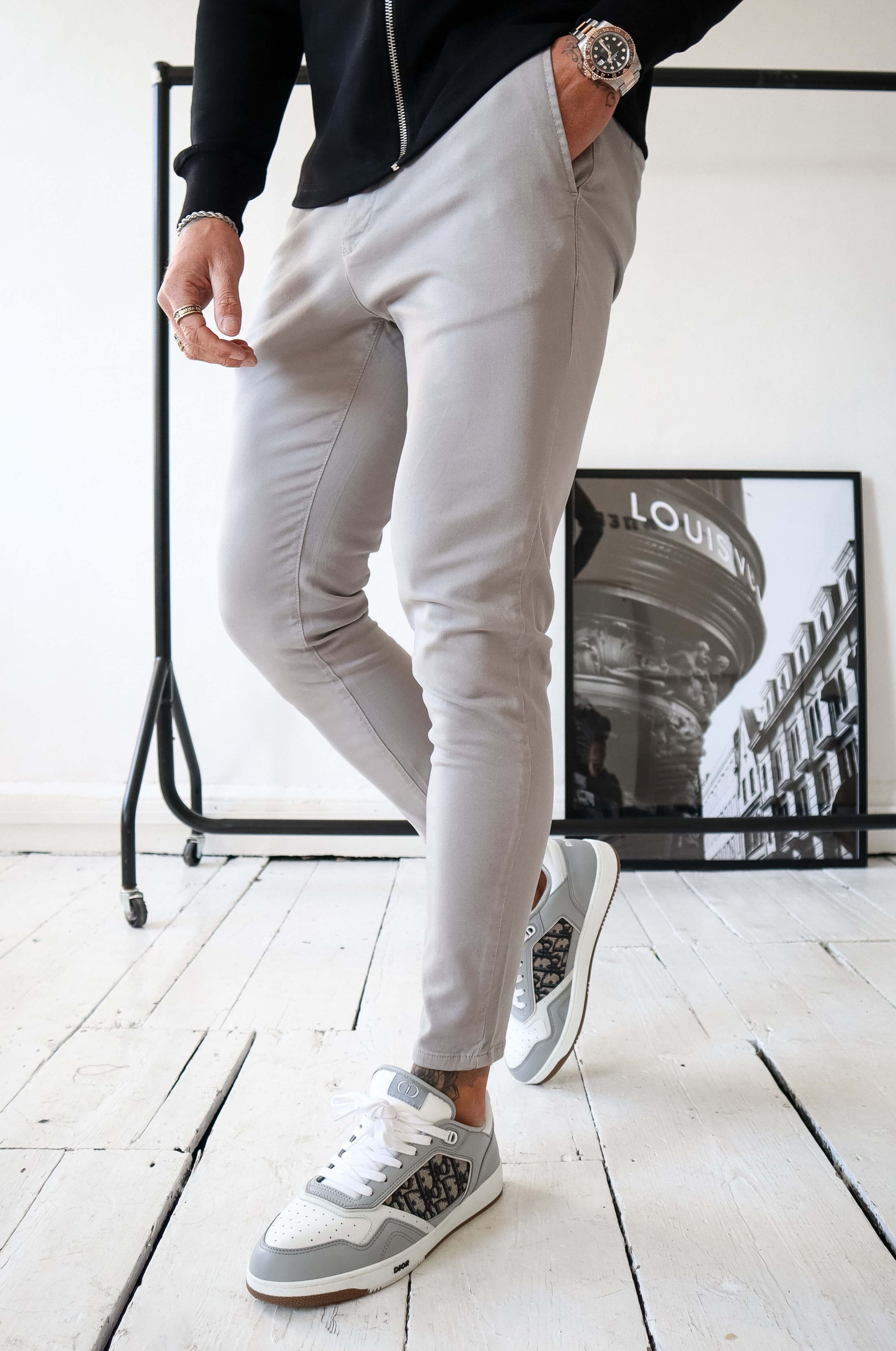 CHINO STRETCH À VAPORISER - GRIS GLACE