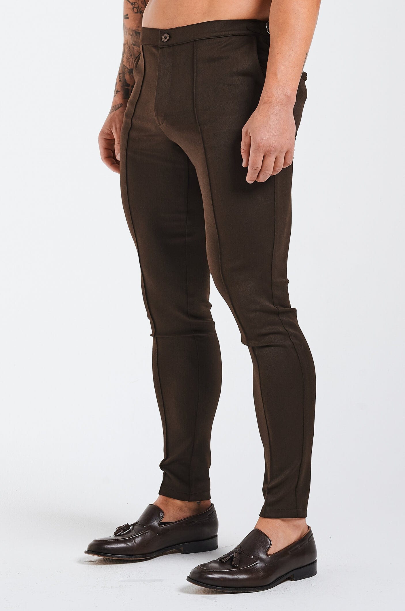 PLAIN STRETCH TROUSER W/SIDE CINCH - TAUPE