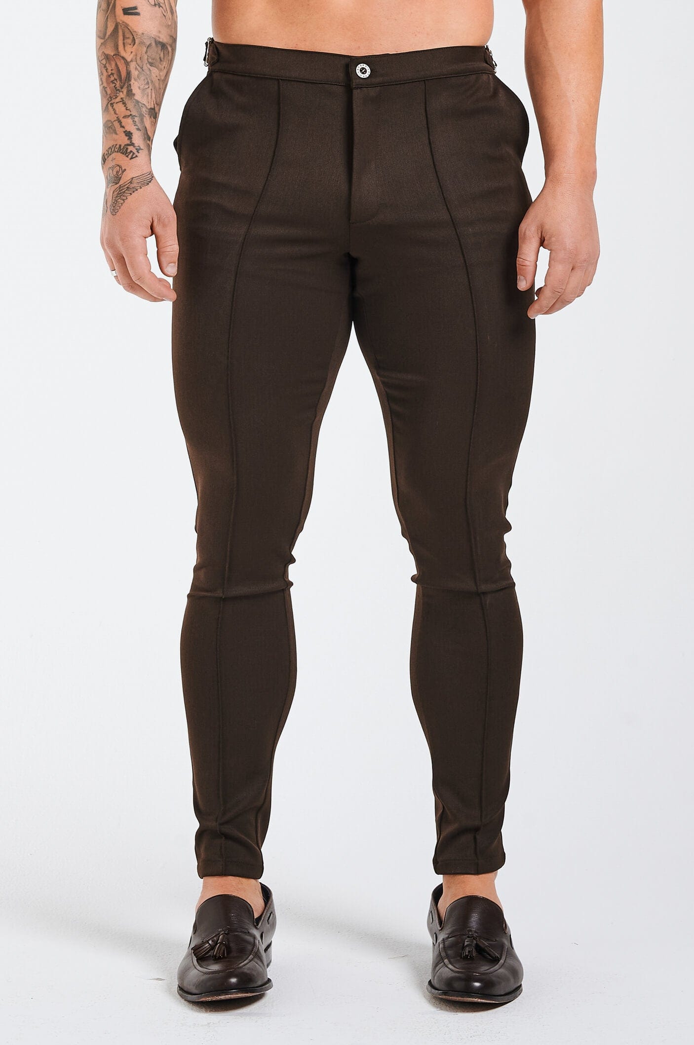 PLAIN STRETCH TROUSER W/SIDE CINCH - TAUPE