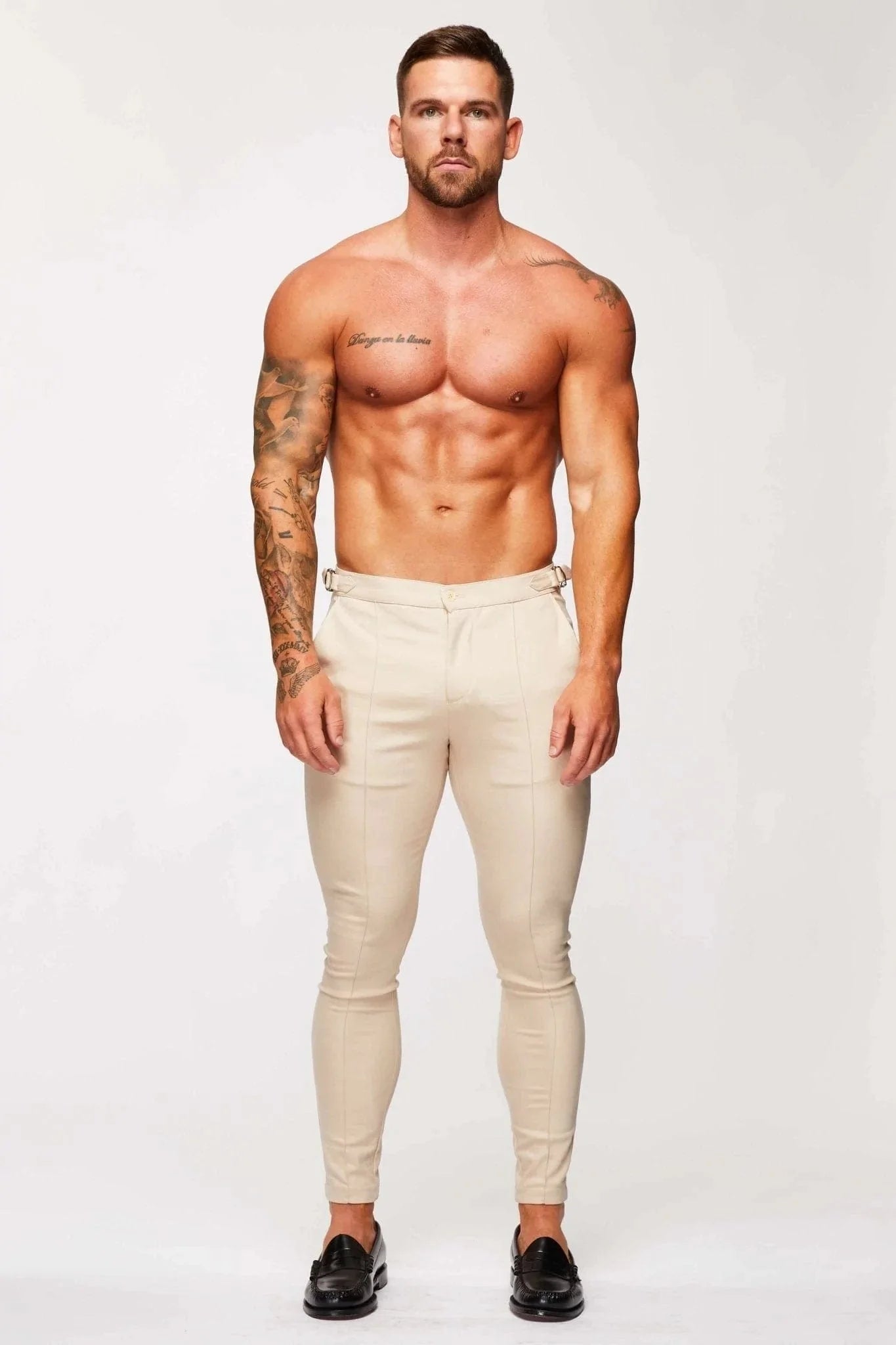 PLAIN STRETCH TROUSER W/ SIDE CINCH - BEIGE