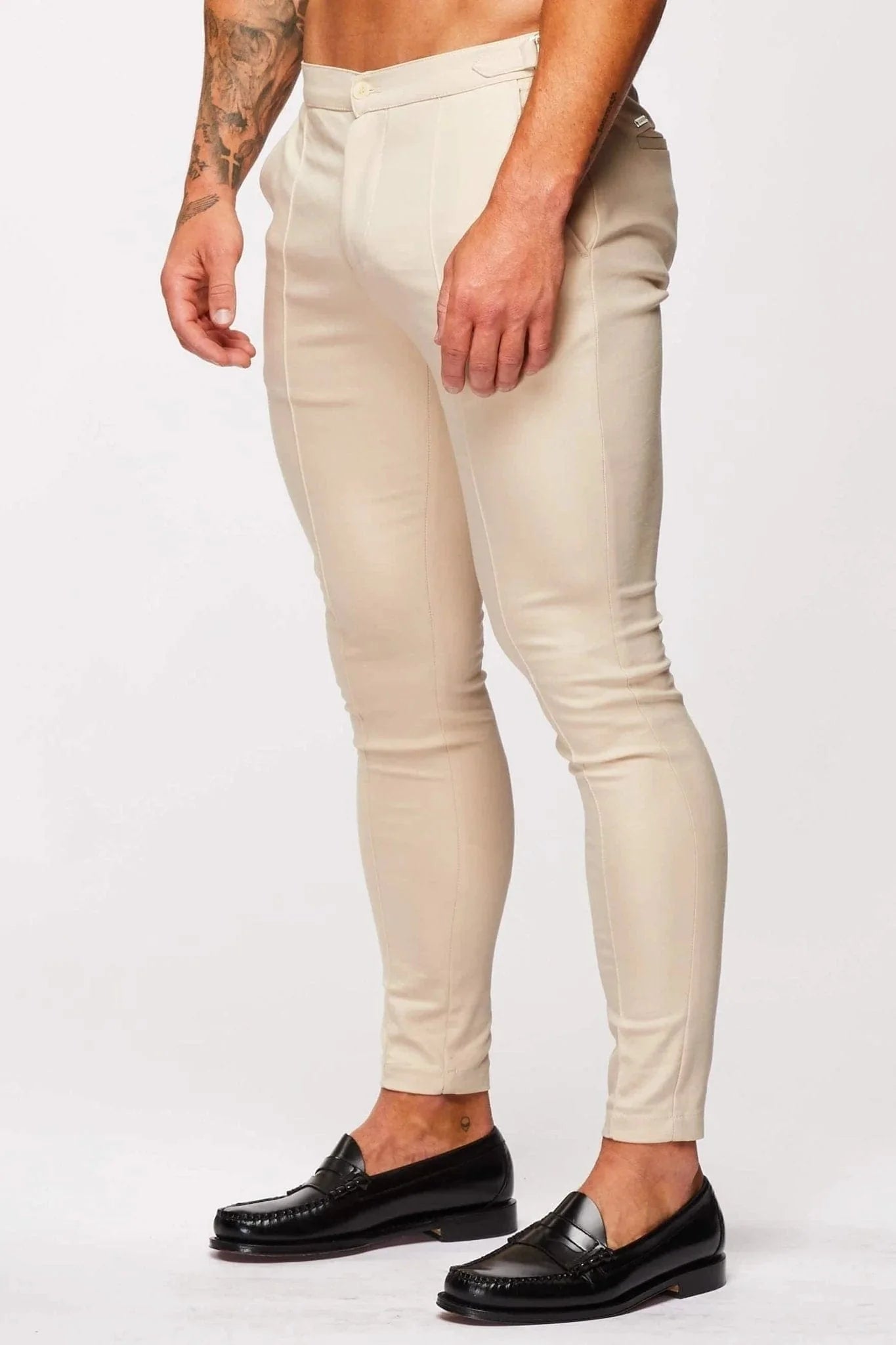 PLAIN STRETCH TROUSER W/ SIDE CINCH - BEIGE