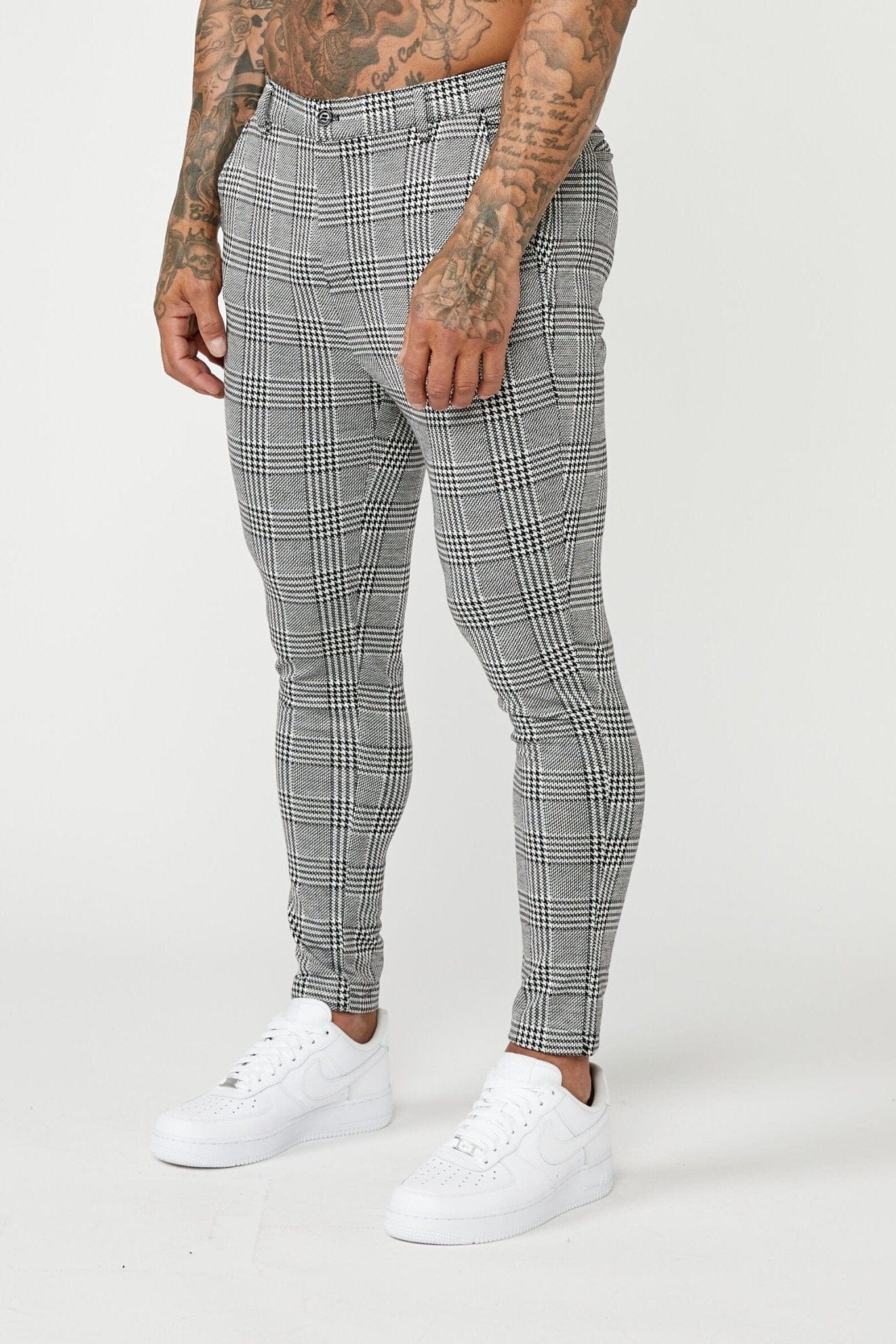 PANTALON STRETCH À CARREAUX GRIS PREMIUM