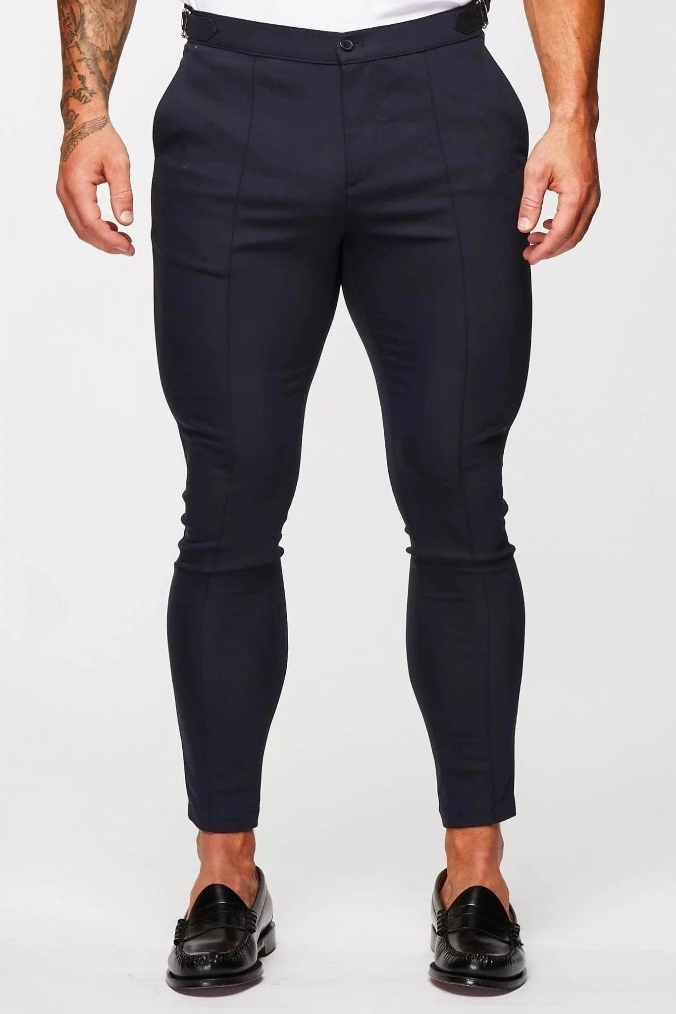 PLAIN STRETCH TROUSER W/SIDE CINCH - NAVY