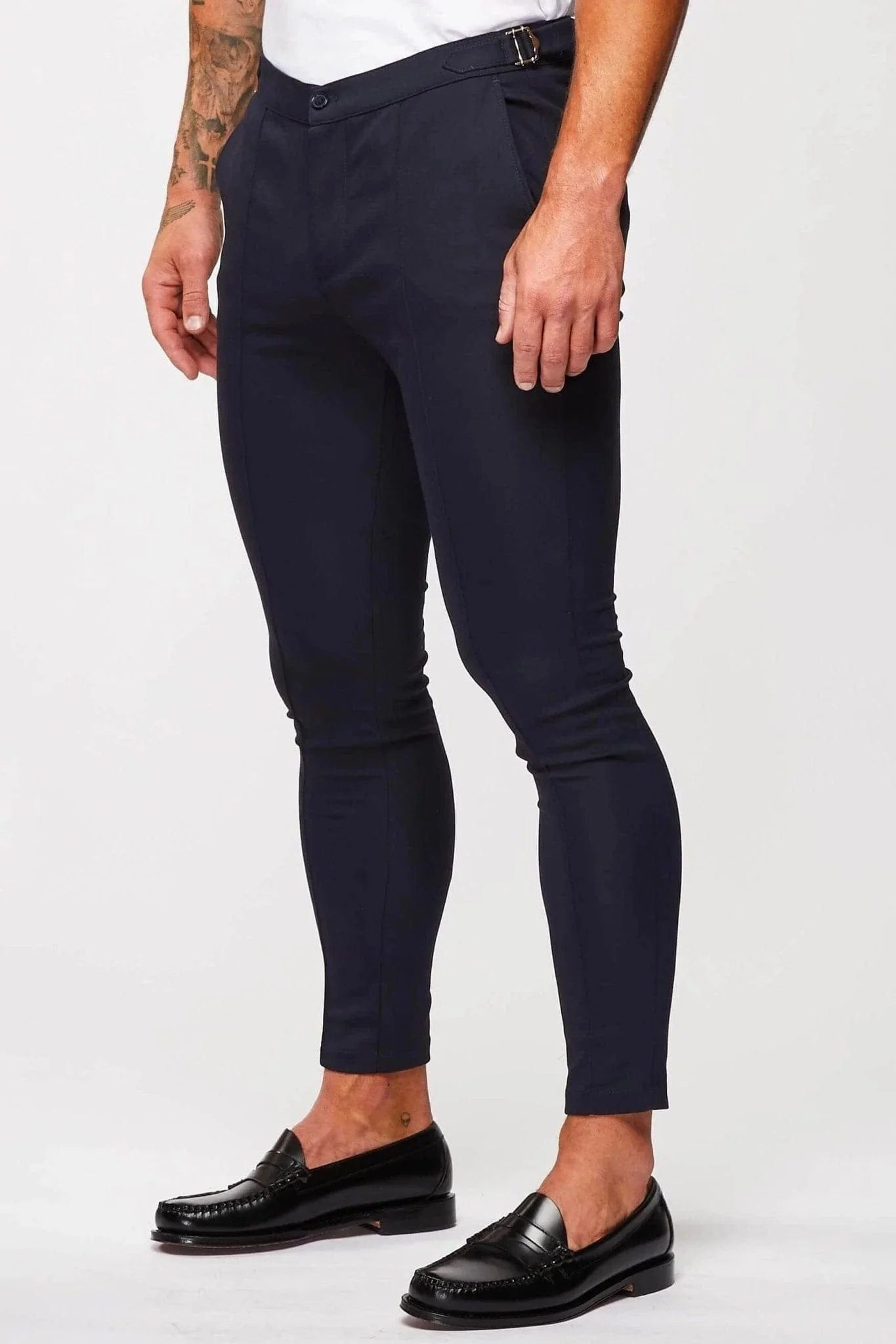 PLAIN STRETCH TROUSER W/SIDE CINCH - NAVY