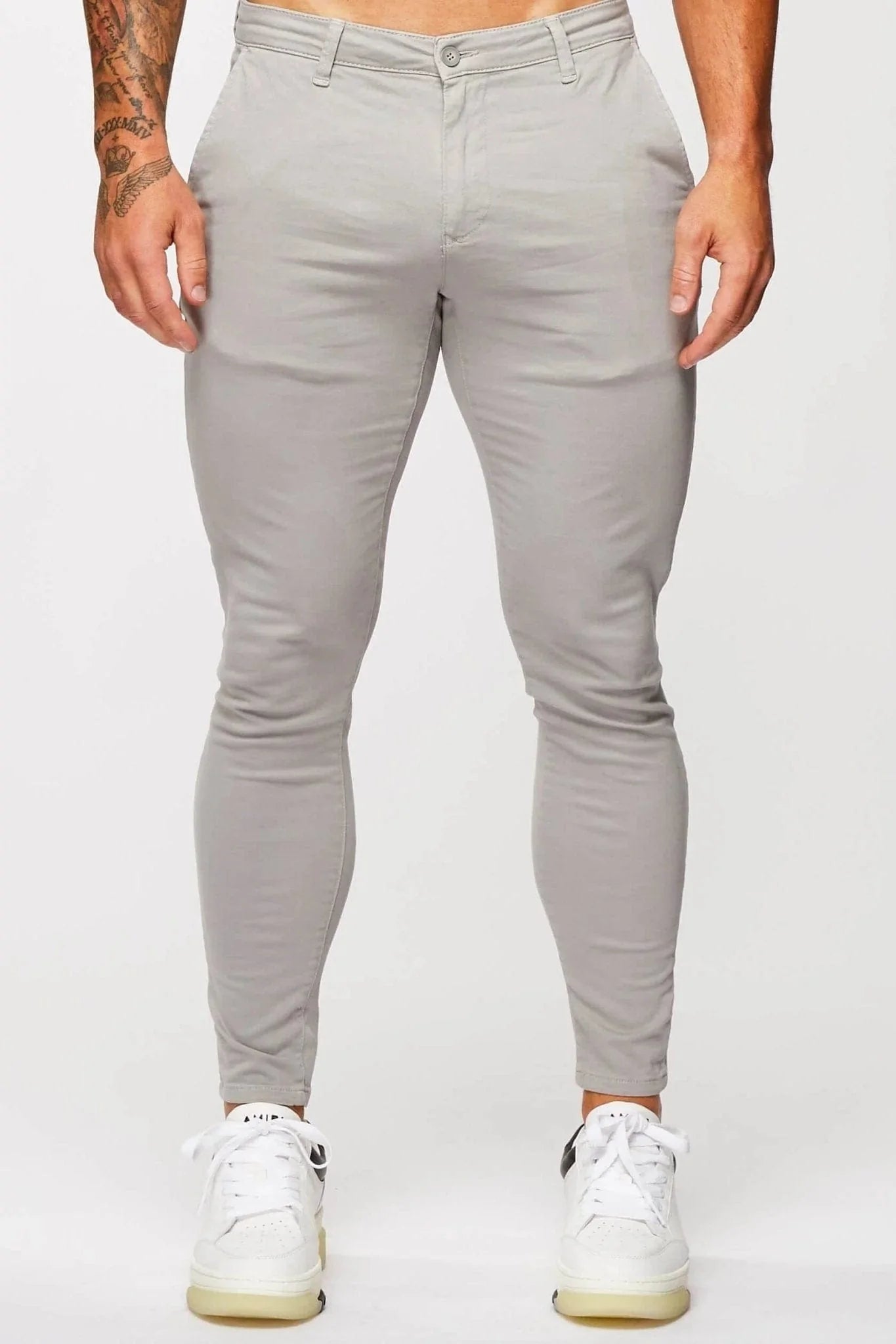 CHINO STRETCH À VAPORISER - GRIS GLACE