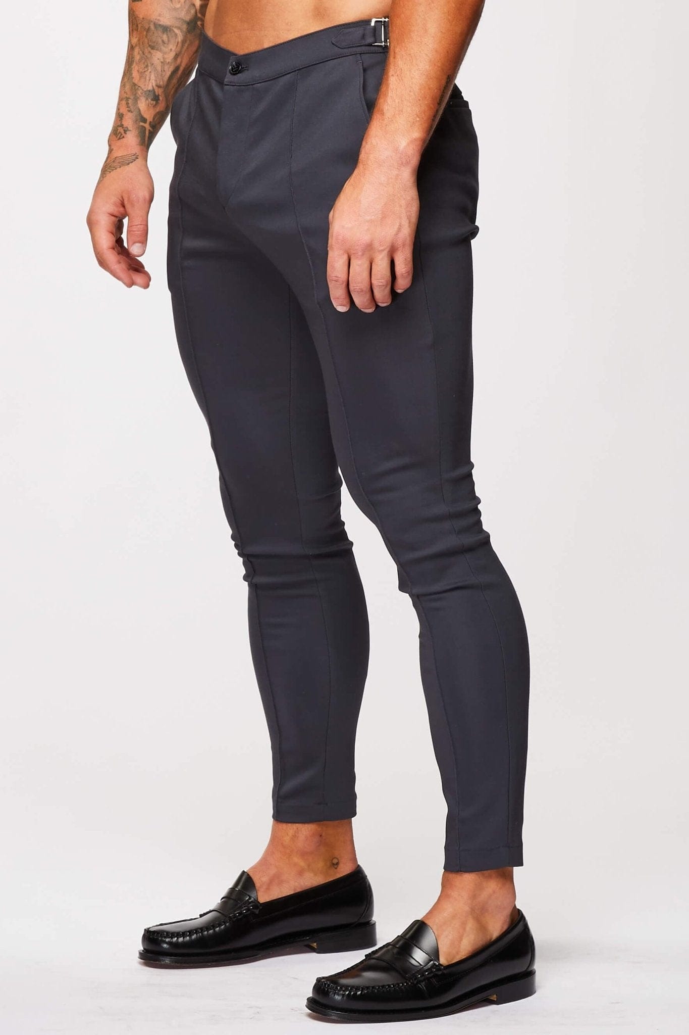 PLAIN STRETCH TROUSER W/ SIDE CINCH - GREY